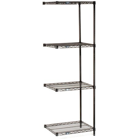 Nexel Black Epoxy, 4 Tier, Wire Shelving Add-On Unit, 36W x 21D x 86H A21368B